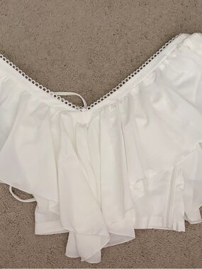 White Ruffle Off-Shoulder Crop Top - Women